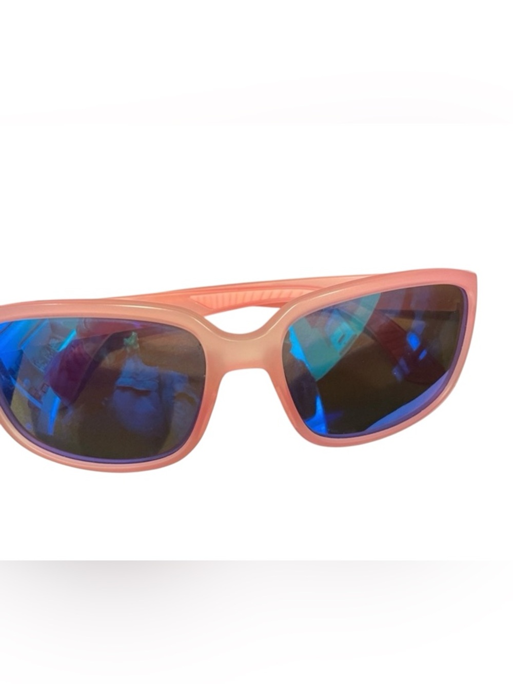 TYR OS Light Pink Frame Reflective Blue Lens Athletic Sunglasses Lightweight EUC